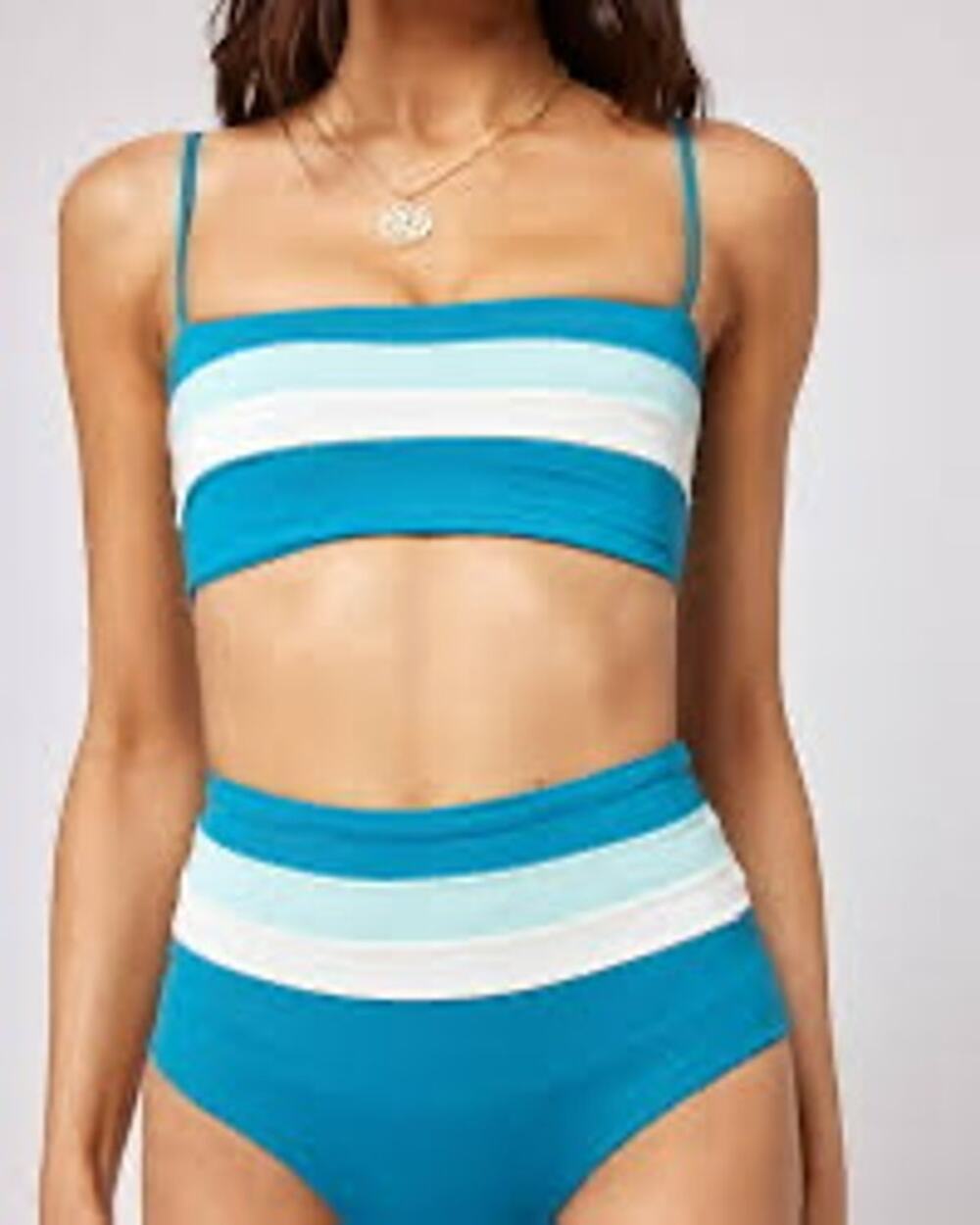 L*Space Rebel Stripe Blue Square Neck Bikini Swimsuit Top Size XS